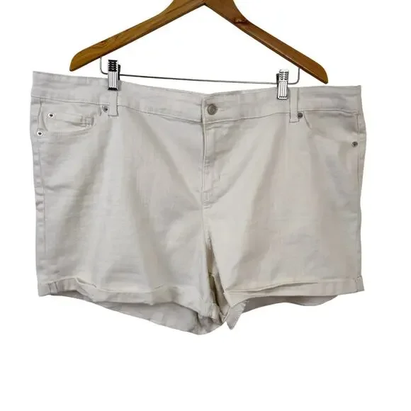 True Craft Skimmer Shorts Womens 24W White Denim Mid Rise Cuffed Stretch Plus - Picture 1 of 16